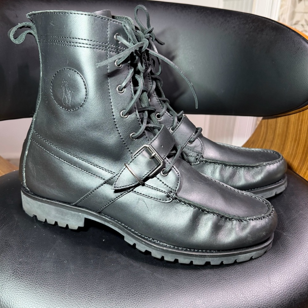 Polo Ralph Lauren Ranger Black Leather Lace Up Buckle Boots! Size 13 D Likenew
